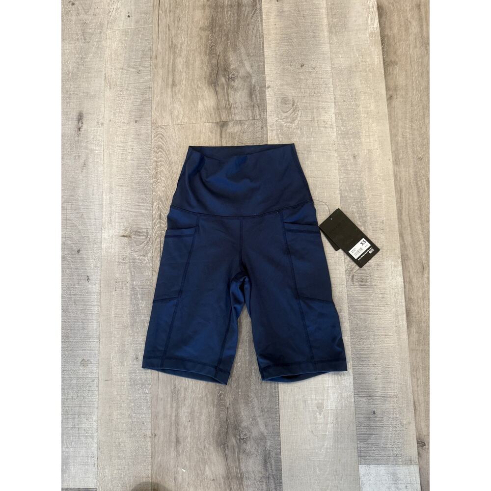 90 Degree by Reflex Bike Shorts Womens XS Navy Blue Hi Rise 9" Inseam Pockets